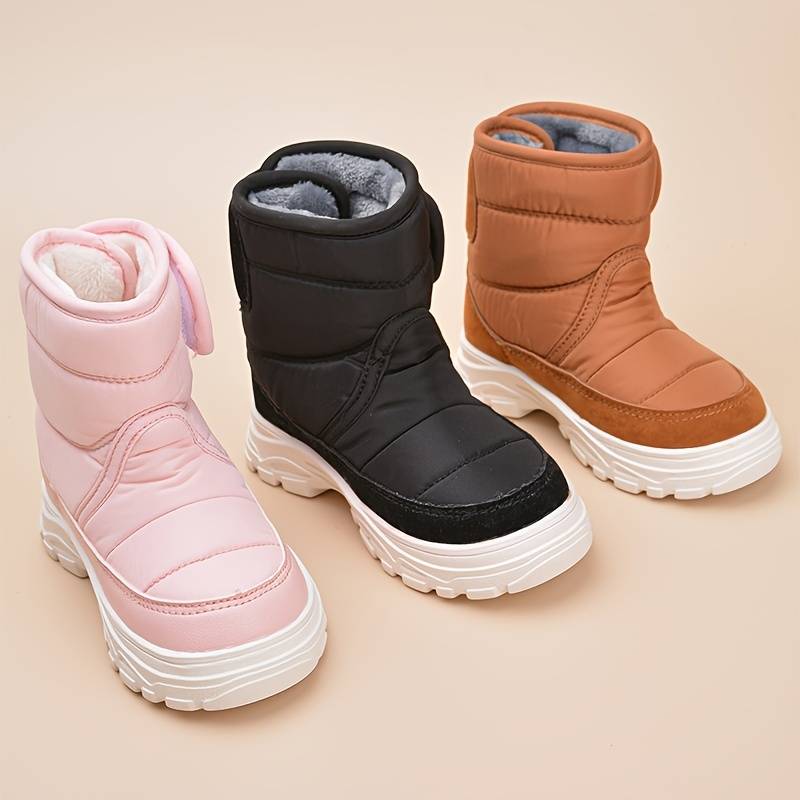 girls solid snow boots warm fleece cozy non slip ankle boots plush comfy outdoor hiking shoes lined trekking shoes winter details 0