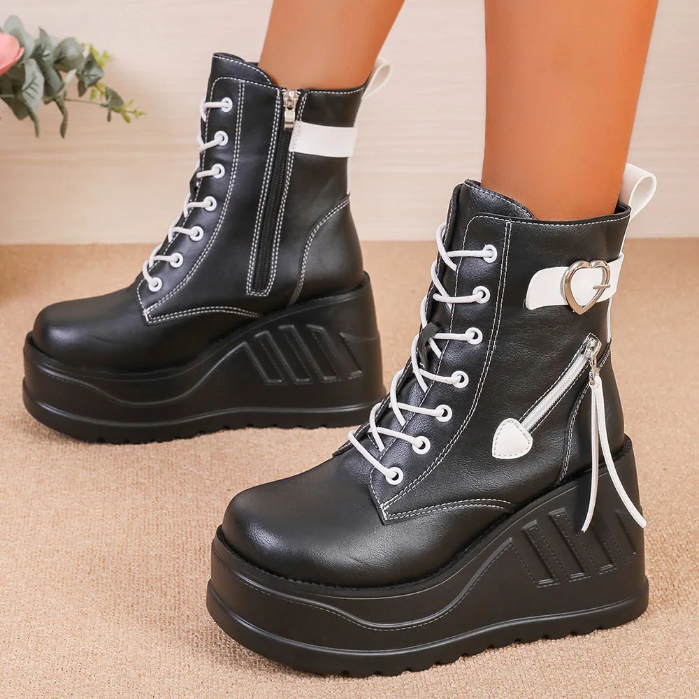 Plateforme Chunky Punk Wedges Denim pour femmes, chaussures gothiques, JOFashion - image de produit 8