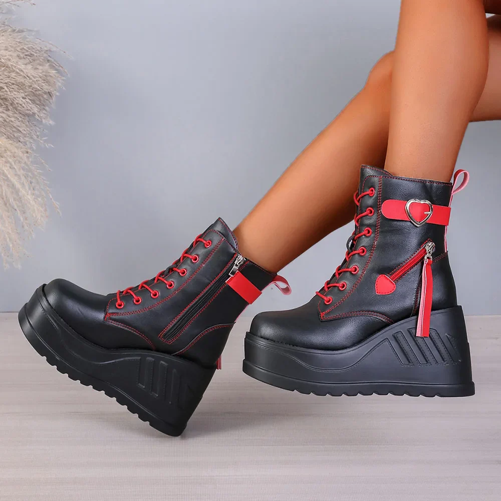 Plateforme Chunky Punk Wedges Denim pour femmes, chaussures gothiques, JOFashion - image de produit 9