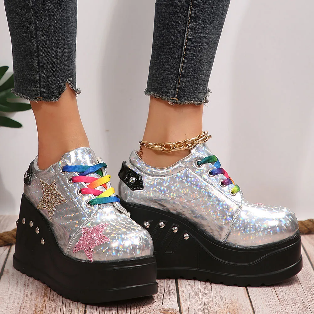 Plateforme Chunky Punk Wedges Denim pour femmes, chaussures gothiques, JOFashion - image de produit 10